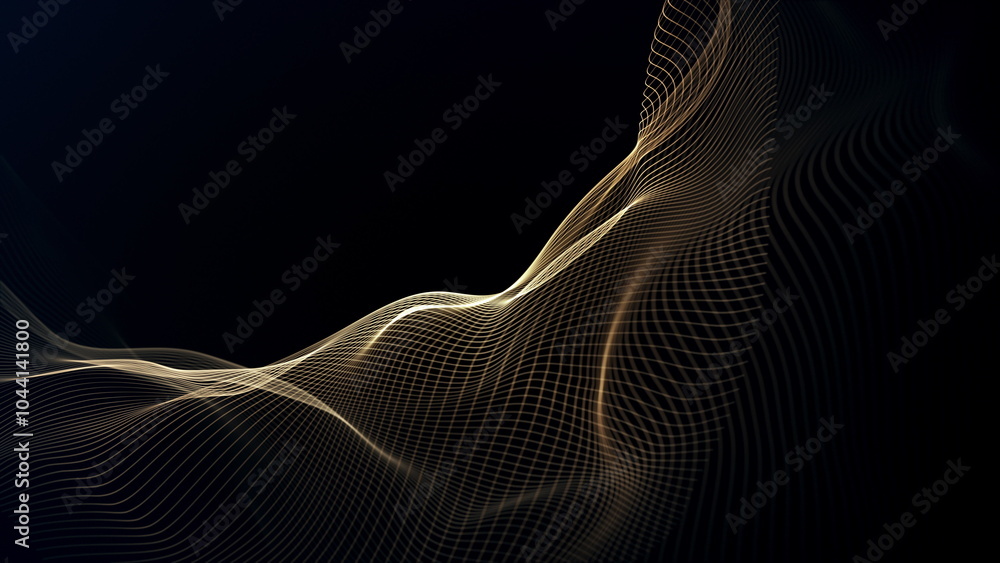 Poster mesmerizing abstract wave pattern featuring beautiful golden lines set on a deep black background