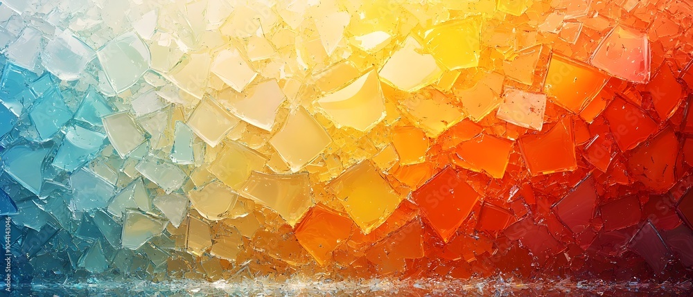 Poster A stunning abstract background featuring a vibrant gradient of colorful ice shards. The cool blues transition to warm oranges, creating visual harmony and depth.