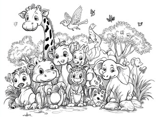 Obraz premium Jungle Friends: Exciting Safari Animals Coloring Fun for Children