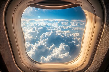 Fototapeta premium Breathtaking View of Fluffy Clouds from an Airplane Window