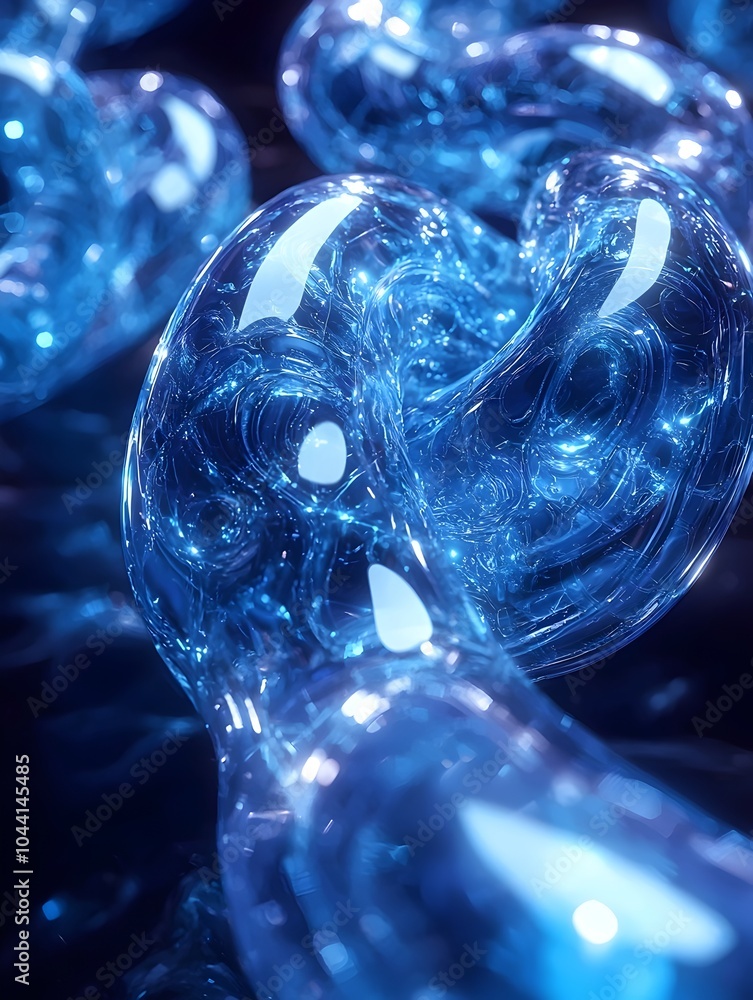 Poster a close-up of ethereal blue translucent structures, spiraling and intertwining, creating a mesmerizi