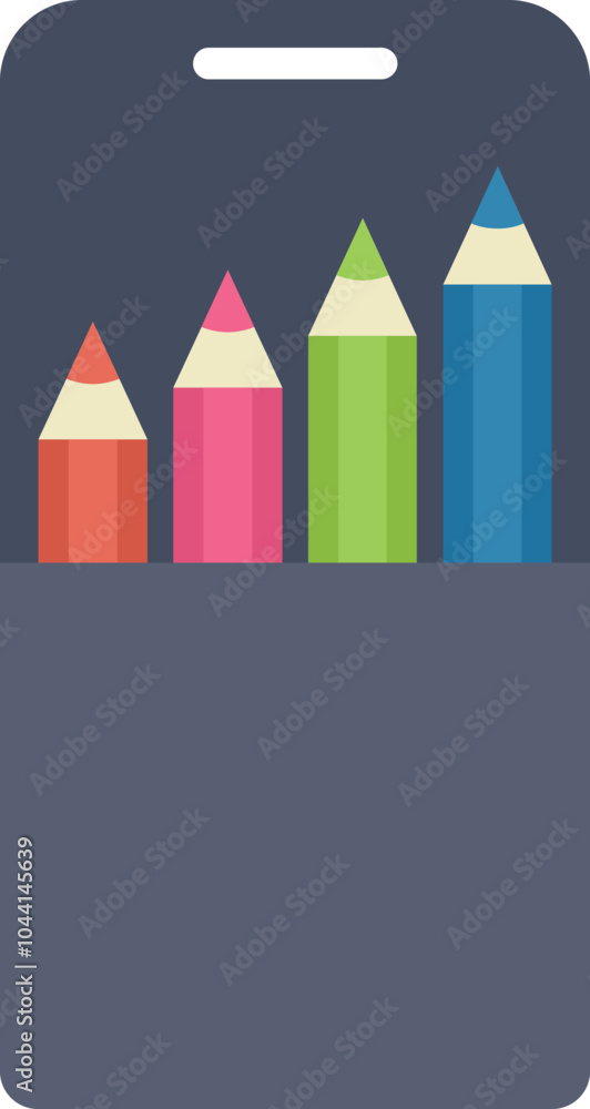 Poster smartphone is displaying colored pencils, representing the concept of creativity and mobile applicat