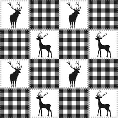 Black and White Christmas Patchwork Checkered Plaid Quilt Seamless Pattern