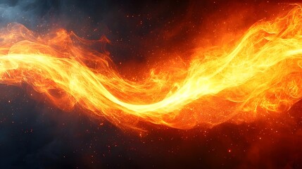 Fototapeta premium A vibrant swirl of orange and yellow flames dances against a dark, smoky background, creating a captivating and fiery visual effect.