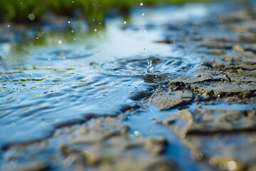Fototapeta premium Tranquil Water Droplets on Cracked Earth Surface