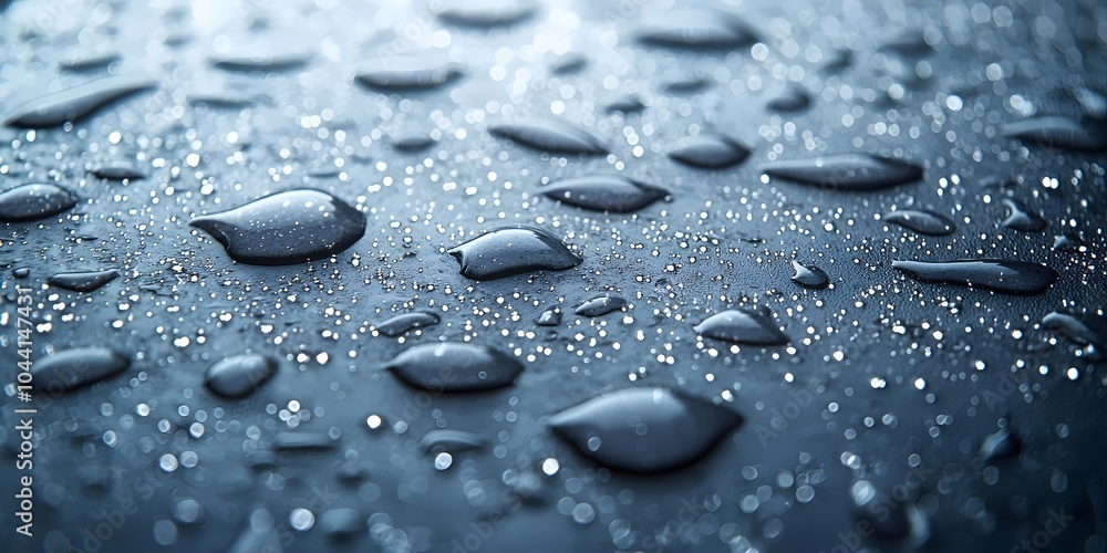 Aufkleber close-up of shimmering water droplets on a smooth dark surface, showcasing a sense of freshness and 