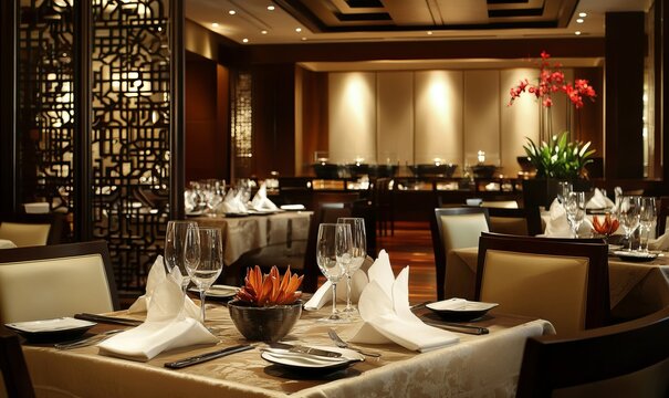 Elegant dining setup in asian fusion restaurant