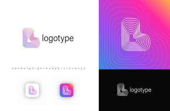 Blending lines in letter L, rounded geometric stripes logo for tech identity, branding, creative posters. Vector logotype.
