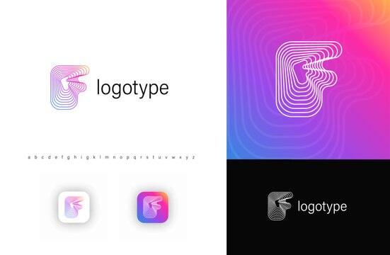 Ripples Logo Letter F, Geometric Rounded Lines Monogram for Tech Branding, Creative Posters, Identity. Vector Illustration