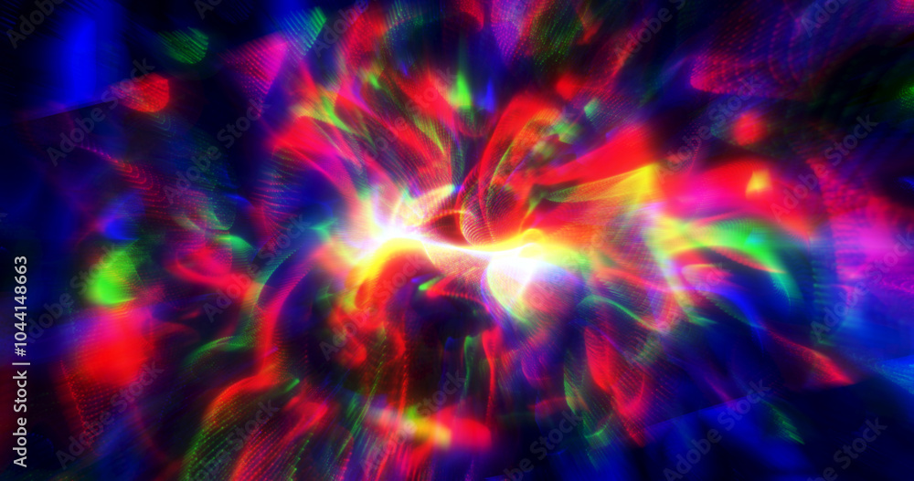 Poster a vibrant, abstract display of swirling neon colors in red, blue, and green, creating a dynamic and 