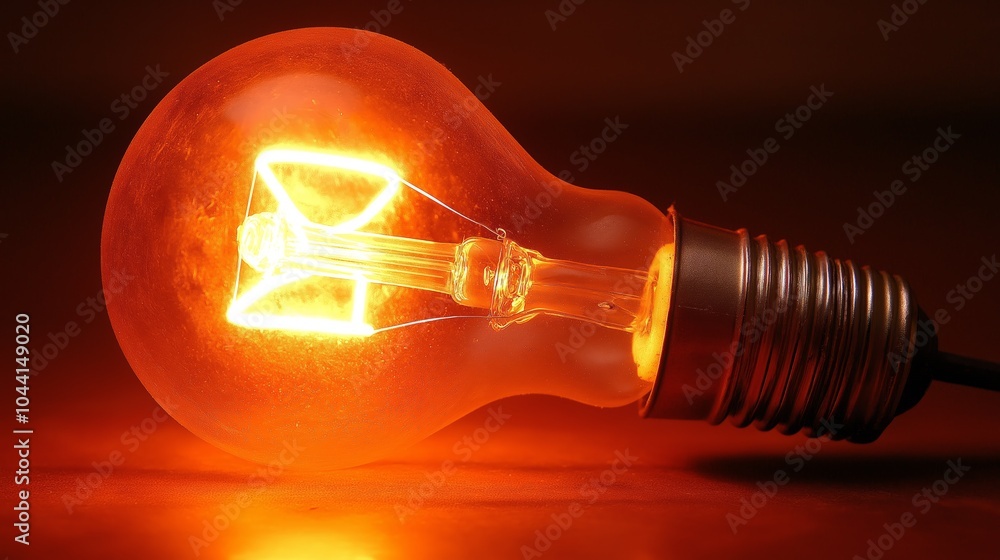 Poster a glowing incandescent light bulb with a visible filament, symbolizing the power of electricity and 