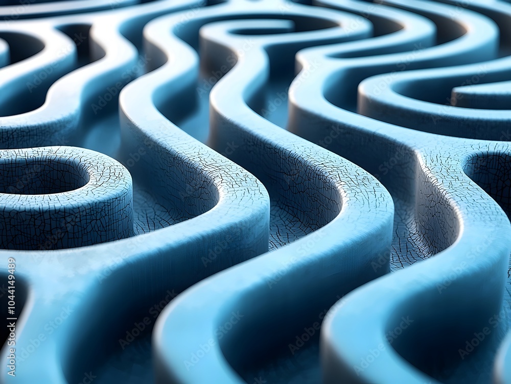Poster close-up of abstract blue wavy patterns with a smooth texture, evoking a feeling of calm and fluidit