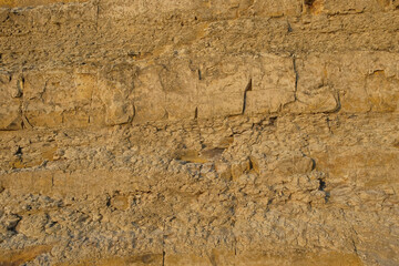 The abstract shapes, patterns and textures of the limestone surface appear to be layered.Natural pattern and texture background. Copy space.Limestone wall on the edge of the lake. For graphic design 