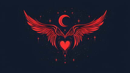 A Unique Minimalistic Logo Design Showcasing a Love and Vampire Theme with Red Heart and Bat Wings
