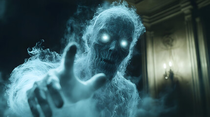 A Chilling Nightmare as a Ghostly Hand Reaches Through the Dark Screen, Creating an Unsettling Presence