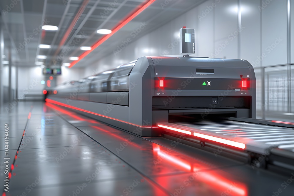 Poster futuristic automated baggage handling system in a modern airport