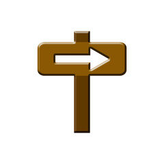 a brown direction guidepost sign with a white arrow pointing to the right 