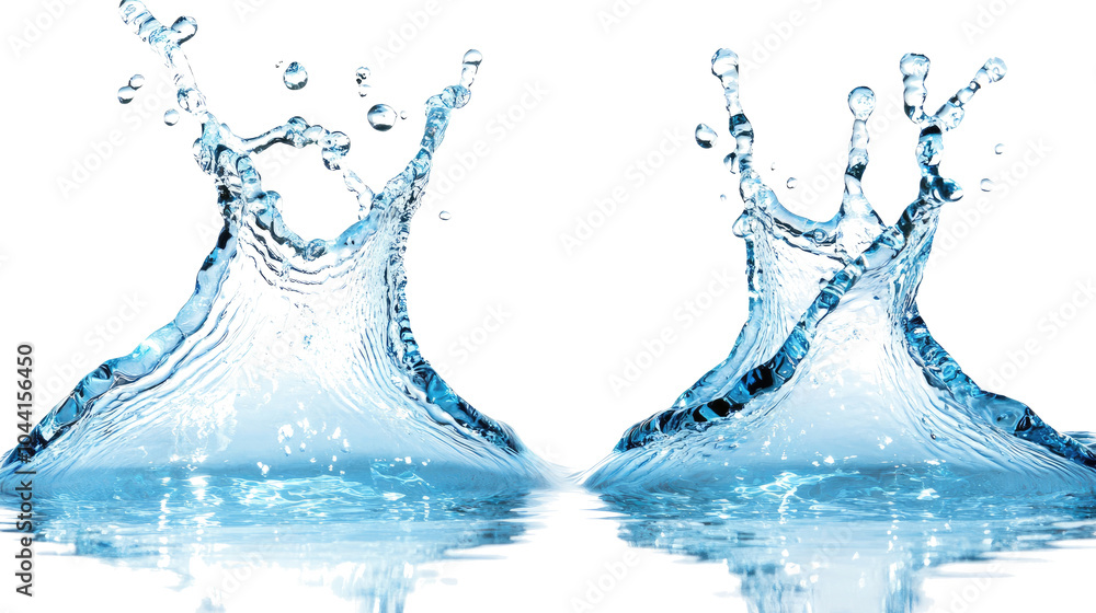 Poster dynamic water splashes captured in a collection of isolated droplets generative ai