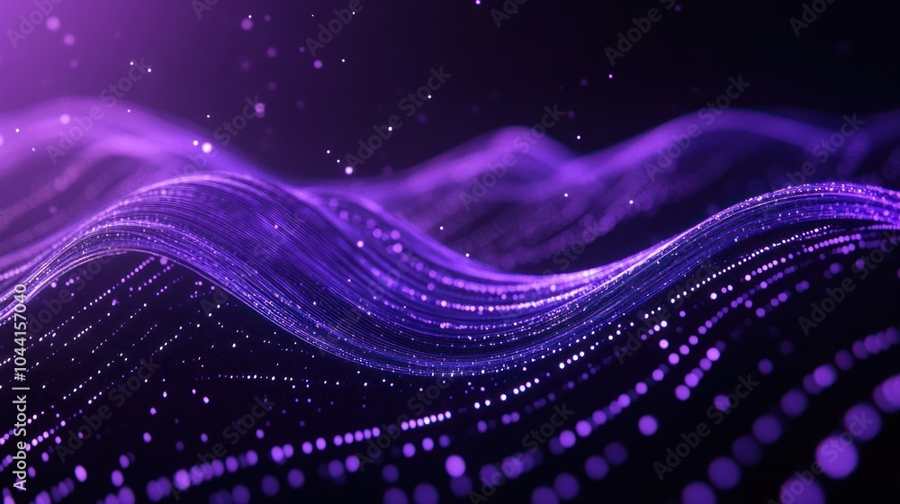 Poster abstract representation of flowing waves in purple hues, suggesting data or sound visualization.