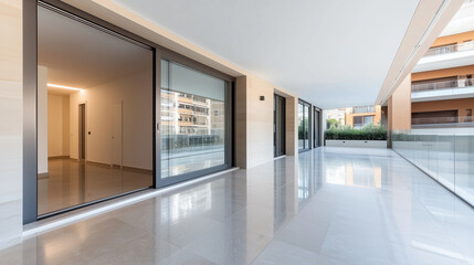 A modern apartment with open French balcony doors, highlighting the aluminum frame and energy-saving glass, with a focus on the precision engineering of the locking system.