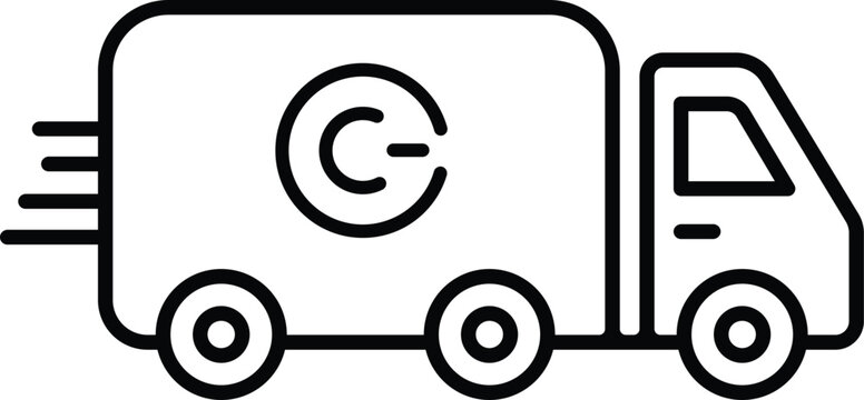 recommend clip art: Fast moving shipping delivery truck line art vector icon for transportation apps and websites