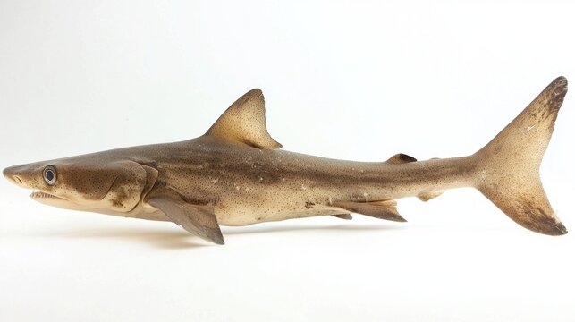 Sawshark belonging to the Pristiophoridae family is displayed prominently against a white backdrop highlighting its unique morphology and characteristics.