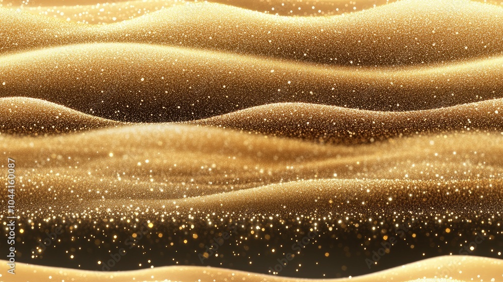 Poster luxurious golden waves flow gracefully, capturing light and creating a stunning visual effect perfec