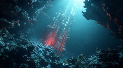 Obraz premium Discovering the Alien World: Deep-sea Hydrothermal Vent Ecosystem Teeming with Unique Marine Life and Tube Worms in Ultra-Detailed Shot