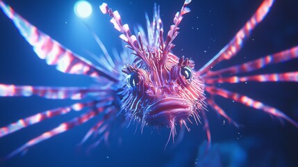 Majestic Lionfish Close-Up: Vibrant Spines in Deep Sea Beauty