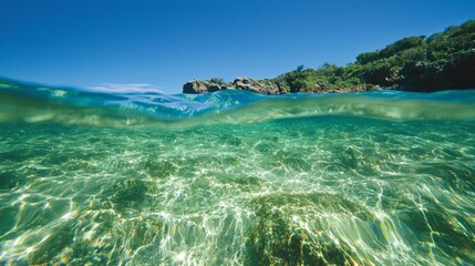 Fototapeta premium Serene Deep Sea Exploration: Discovering a Hidden Lagoon with Vibrant Marine Life