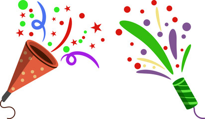Colorful Party Poppers with Confetti Explosion Illustration