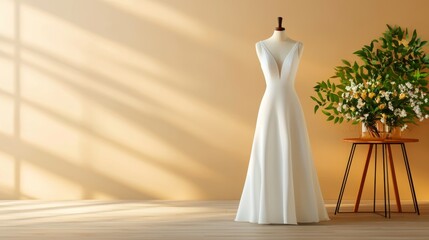 Graceful White Wedding Dress on Mannequin in Soft Dreamy Light