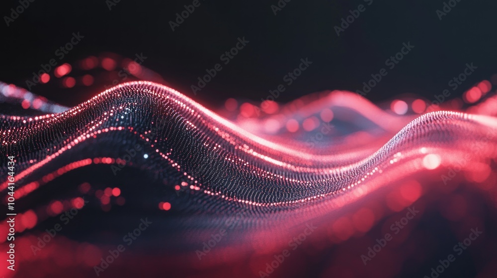 Poster abstract visualization of flowing waves in red and blue tones, representing data or technology.