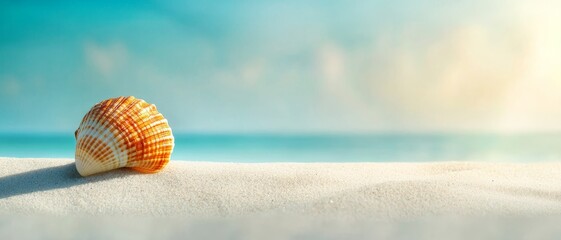 Obraz premium Serene White Seashell on Soft Sand - Tranquil Beach Bliss with Dreamy Blur