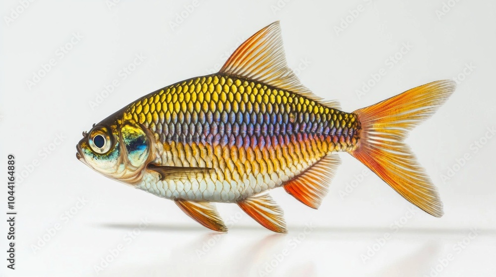 Poster boesemani rainbowfish displays its stunning colors and intricate patterns while gliding against a pl