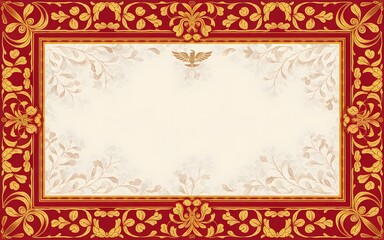 Ornate golden frame with floral design on red background.