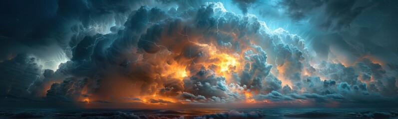 Fototapeta premium Large cloud that is covering the ocean, banner, copy space