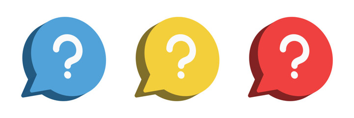 Set of 3d question mark icon collection. Chat message, ask and help signs. Vector Illustration.