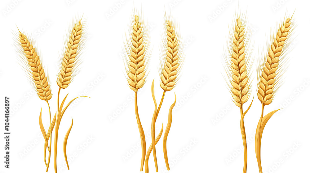 Poster collection of wheat ears isolated on a transparent background generative ai