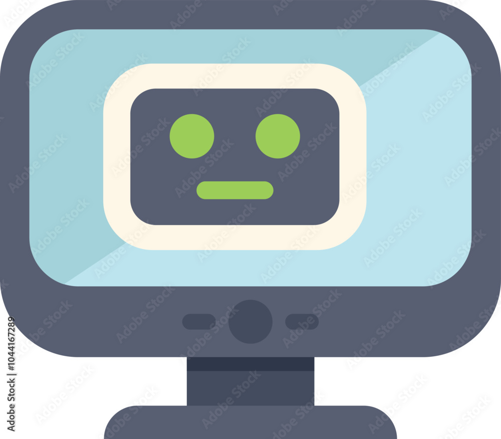 Poster computer monitor is displaying a robot face, representing the concept of artificial intelligence
