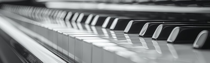 Many keys on the piano that are lined up, banner, copy space
