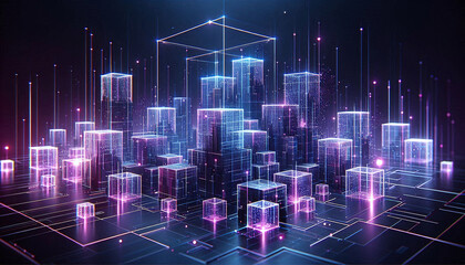 Fototapeta premium Futuristic Digital Cityscape with 3D Data Blocks