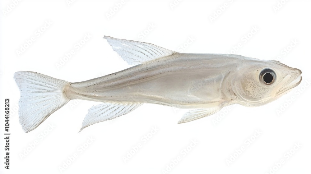 Poster ghost knife fish showcases its elongated translucent body and fin structure while isolated on a whit
