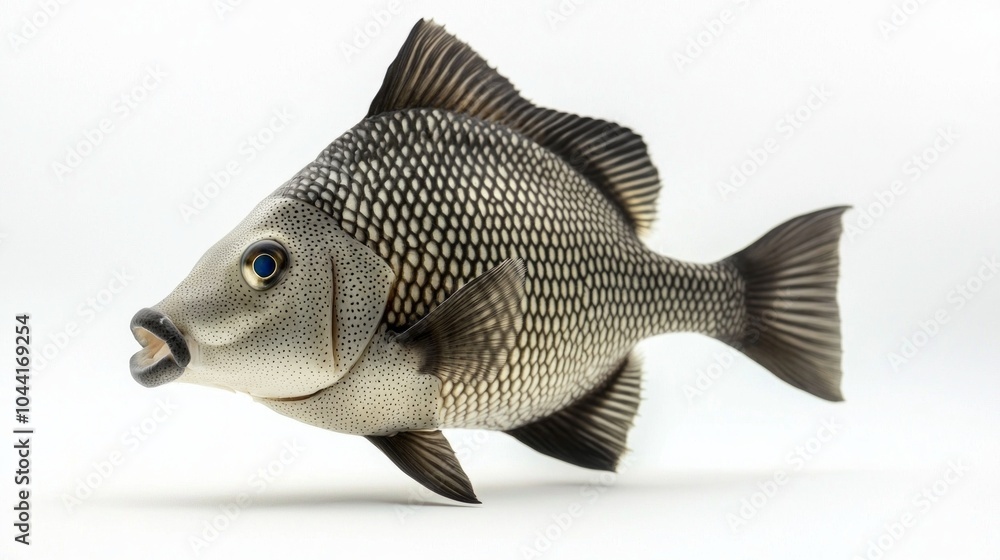 Poster depiction features a gray triggerfish showcasing its unique coloration and distinct features while g