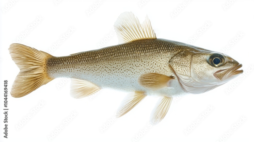 Poster haddock is presented gracefully against a clean white backdrop highlighting its streamlined body dis