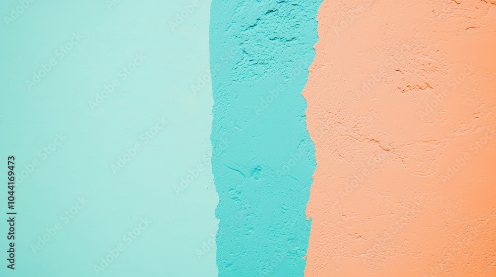 Aufkleber unevenly painted concrete wall featuring a vertical turquoise stripe in the middle, creating a color
