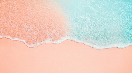Fototapeta premium Turquoise ocean water with white sea foam is gently washing over the pink sand beach creating relaxing and serene summer vibes