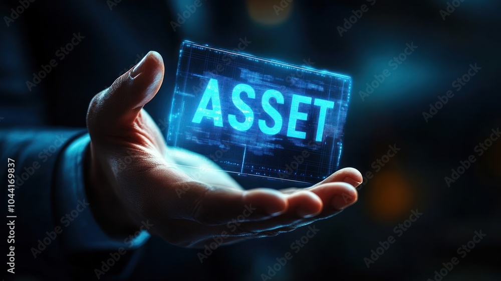 Poster a hand holding a glowing transparent block displaying the word 