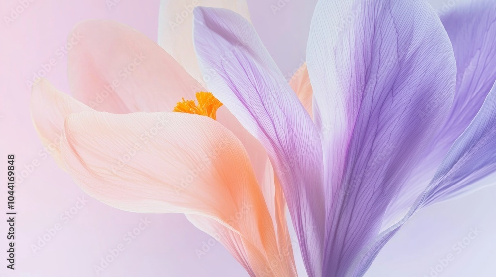 Poster macro photography of crocus flowers showing delicate petals with visible structure, illuminated with