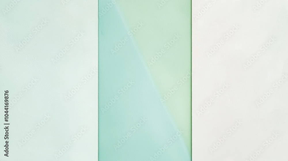 Poster minimal geometric abstract background is composed of three vertical rectangular shapes in pastel gre